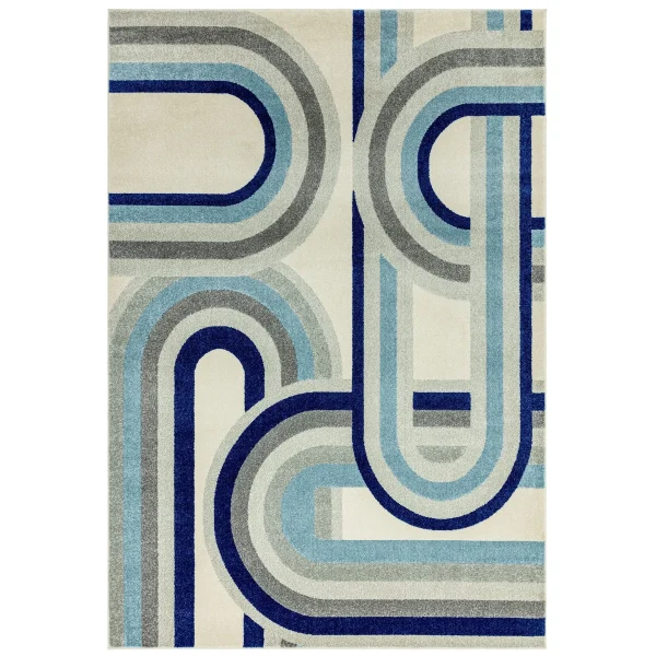 Covor albastru modern model geometric Nova Retro Blue 9 mm 200x290 cm NOVA200290NV30