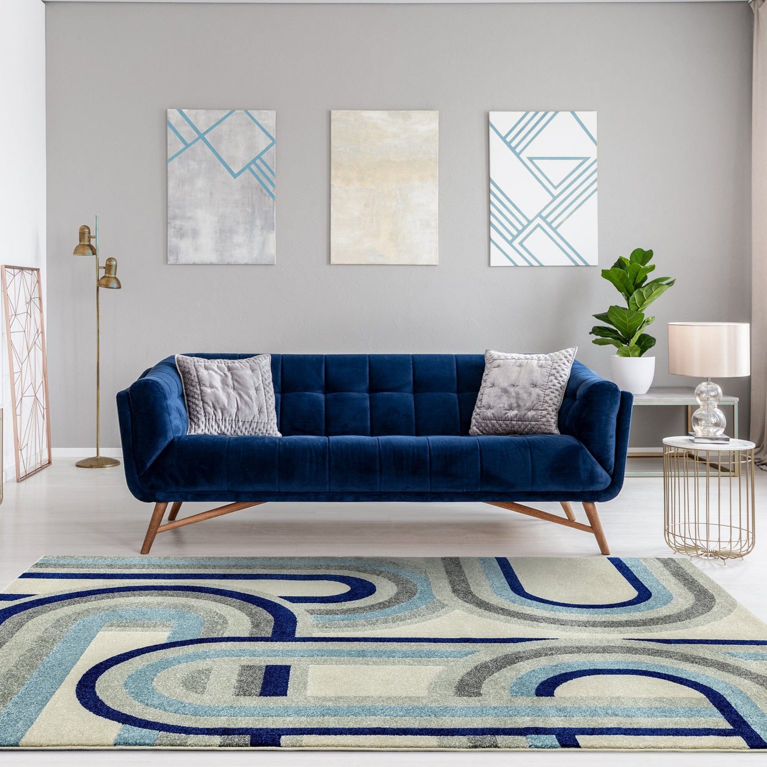 Covor albastru modern model geometric Nova Retro Blue 9 mm 160x230 cm NOVA160230NV30 - imagine 2