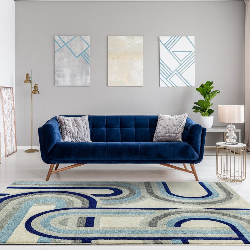 Covor albastru modern model geometric Nova Retro Blue 9 mm 80x150 cm NOVA080150NV30 - imagine 2