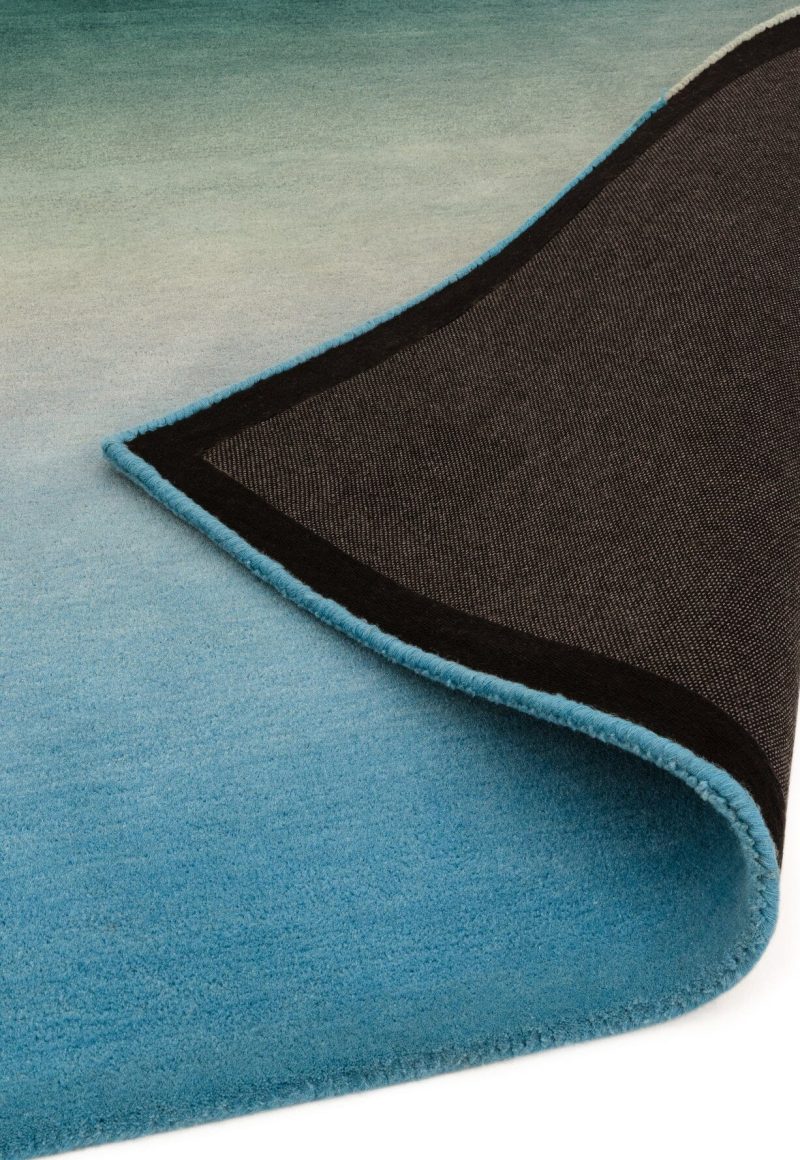 Covor pufos albastru din lână nylon lucrat manual modern model abstract Ombre Runner Blue 9 mm 70x240 cm OMBR070240OM03 - imagine 2