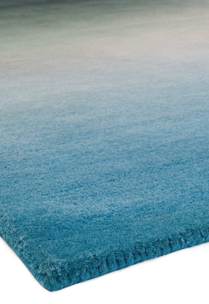 Covor pufos albastru din lână nylon lucrat manual modern model abstract Ombre Runner Blue 9 mm 70x240 cm OMBR070240OM03 - imagine 3