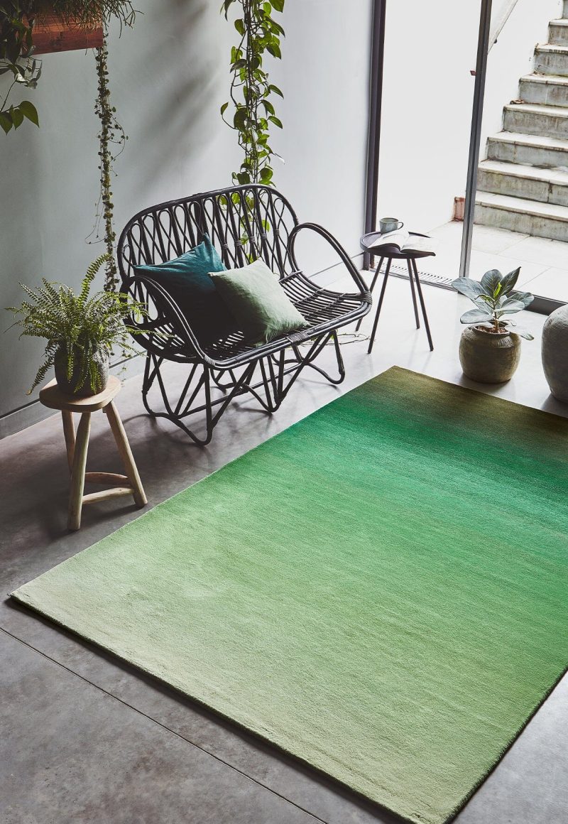 Covor pufos verde din lână nylon lucrat manual modern model abstract Ombre Green 9 mm 120x170 cm OMBR120170OM04 - imagine 2
