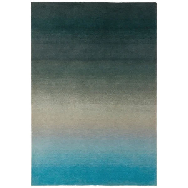 Covor pufos albastru din lână nylon lucrat manual modern model abstract Ombre Runner Blue 9 mm 70x240 cm OMBR070240OM03
