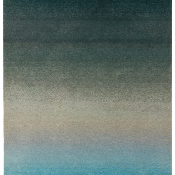 Covor pufos albastru din lână nylon lucrat manual modern model abstract Ombre Runner Blue 9 mm 70x240 cm OMBR070240OM03