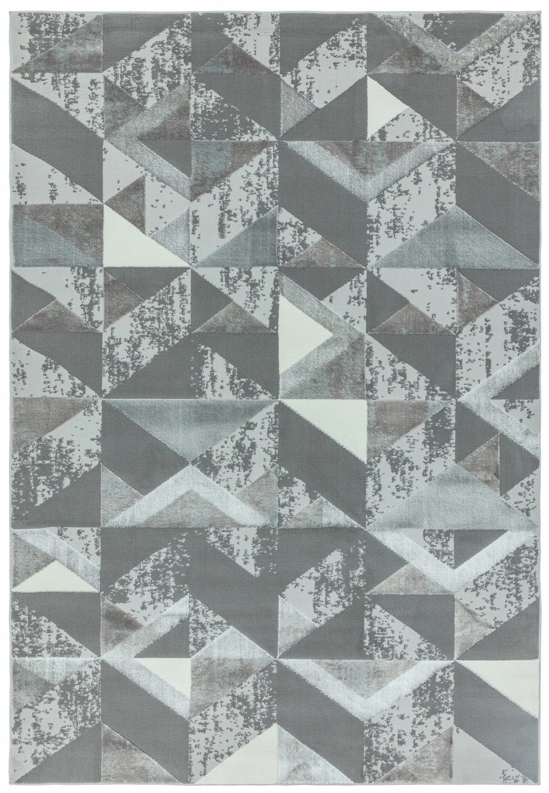 Covor pufos argintiu modern, model geometric, 080×150 cm, Orion Flag Silver