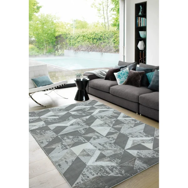 Covor pufos argintiu modern model abstract geometric Orion Flag Silver 10 mm 80x150 cm ORIO0801500009