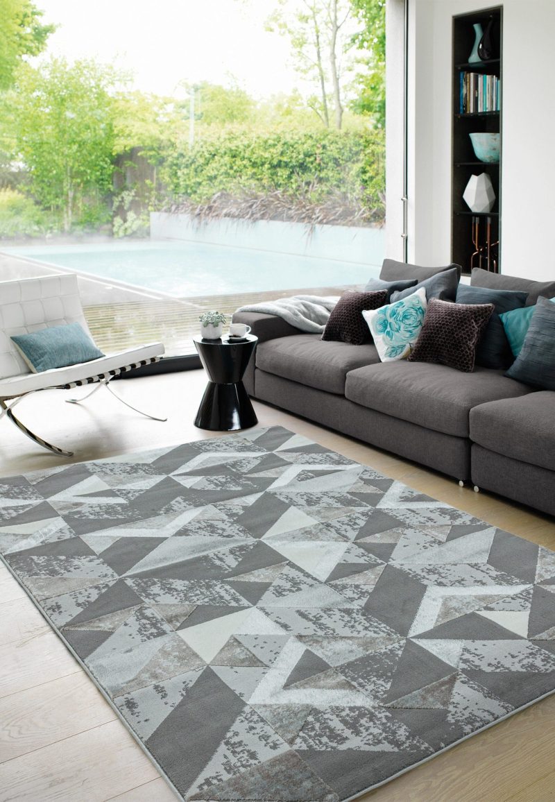Covor pufos argintiu modern model abstract geometric Orion Flag Silver 10 mm 80x150 cm ORIO0801500009 - imagine 2