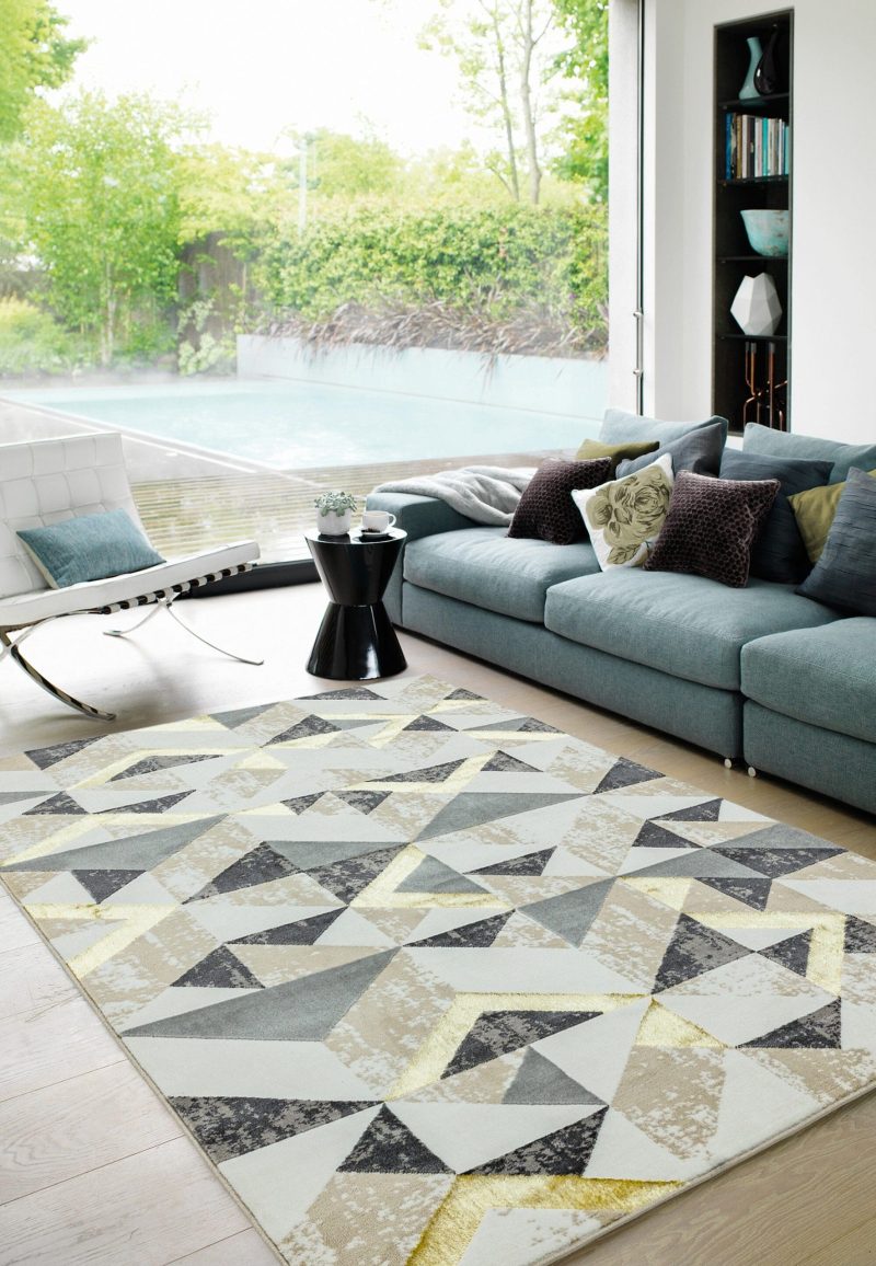 Covor pufos gri modern model abstract geometric Orion Flag Grey 10 mm 200x290 cm ORIO2002900011 - imagine 2