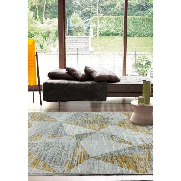Covor Orion Blocks Yellow, gri cu galben, 80x150 cm, 10 mm inaltime fir