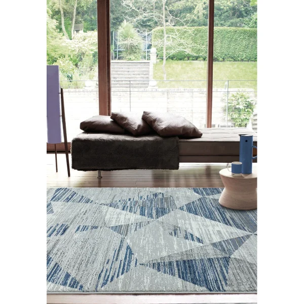 Covor pufos albastru modern model abstract geometric OR14 10 mm 80x150 cm ORIO0801500014