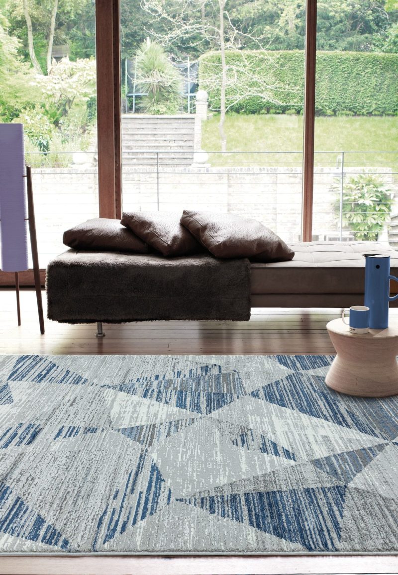 Covor pufos albastru modern model abstract geometric Orion Blocks Blue 10 mm 160x230 cm ORIO1602300014 - imagine 2