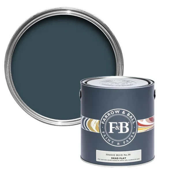 Vopsea ecologică albastră mată 2 la suta luciu pentru interior Farrow  Ball Dead Flat Hague Blue No. 30 - 2.5L