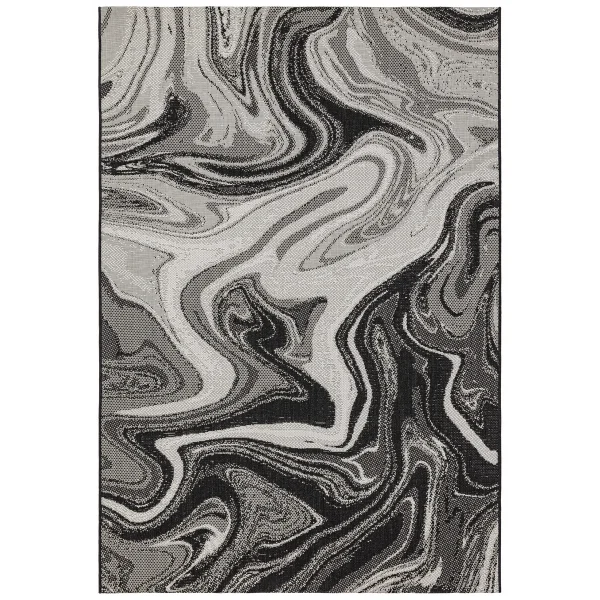 Covor negru modern outdoor model geometric Patio Black Marble 4 mm 80x150 cm PATI0801500019