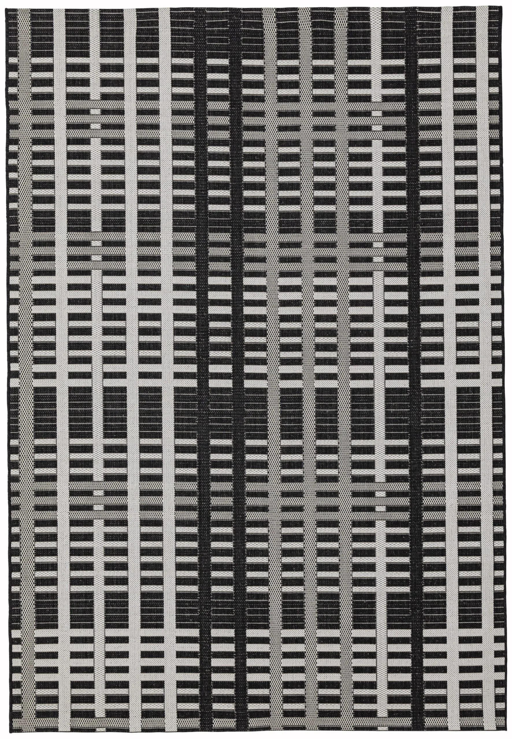 Covor negru modern outdoor model geometric Patio Black Grid 4 mm 80×150 cm PATI0801500022