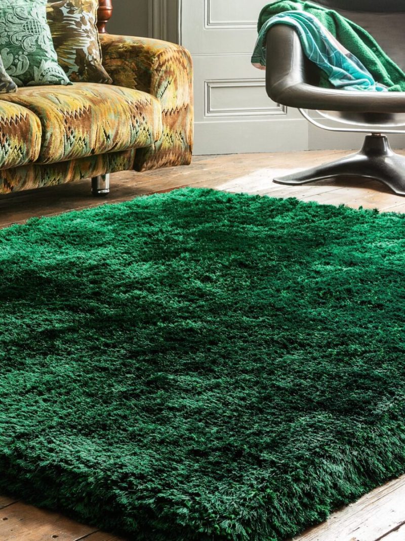 Covor pufos verde lucrat manual modern model uni Plush Emerald 75 mm 200x300 cm PLUS200300EMER - imagine 3
