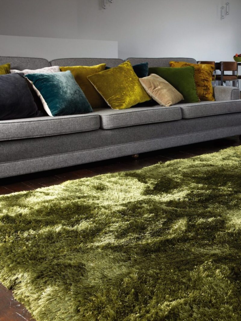 Covor pufos verde lucrat manual modern model uni Plush Green 75 mm 200x300 cm PLUS200300GREE - imagine 3