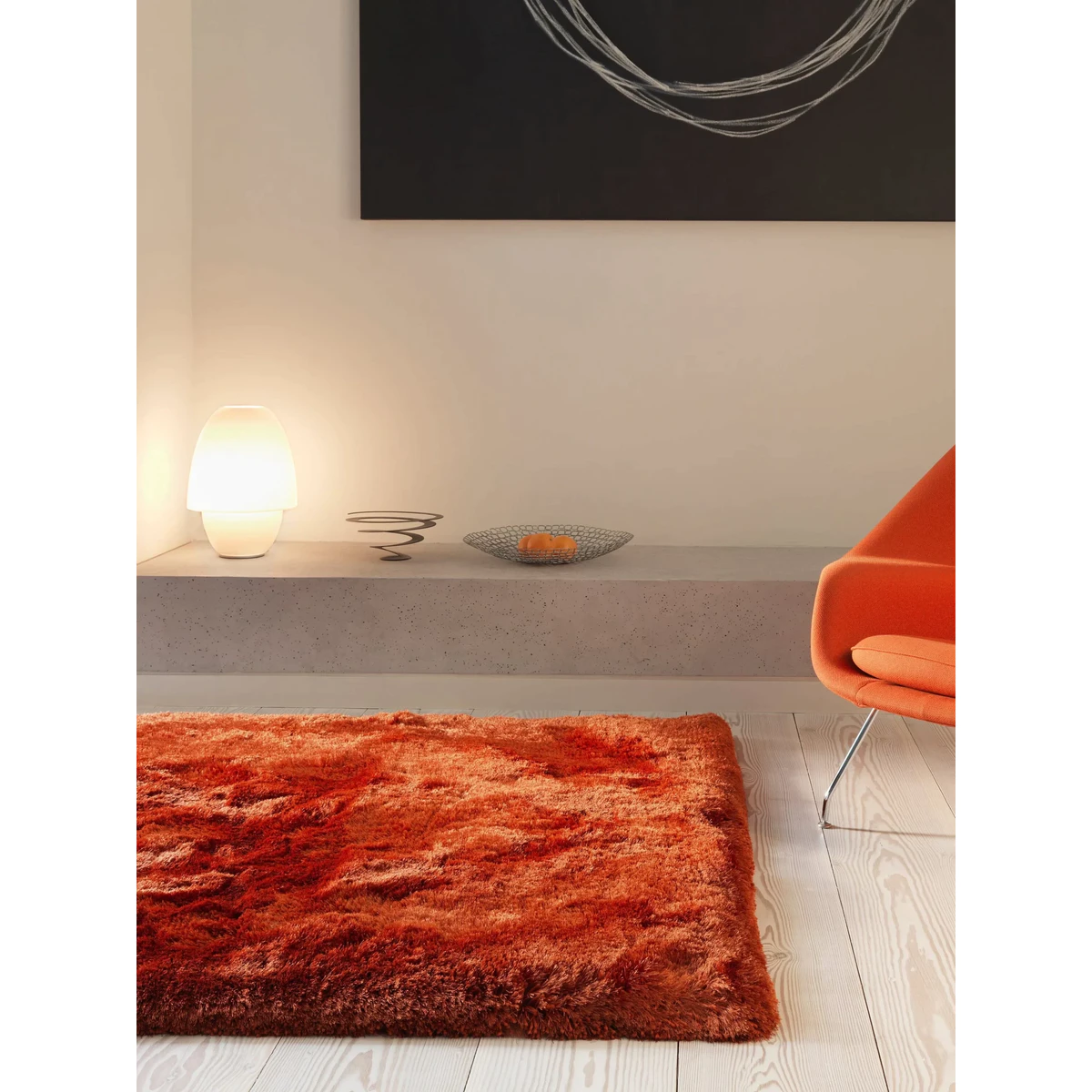 Covor pufos lucrat manual modern model uni Plush Circle Rust 75 mm 150x150 cm PLUS150150RUST