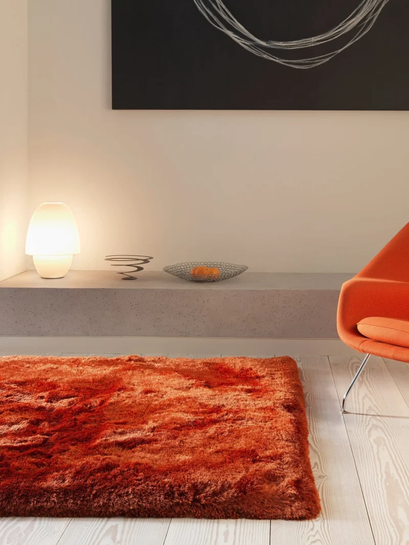 Covor pufos lucrat manual modern model uni Plush Circle Rust 75 mm 150x150 cm PLUS150150RUST - imagine 3