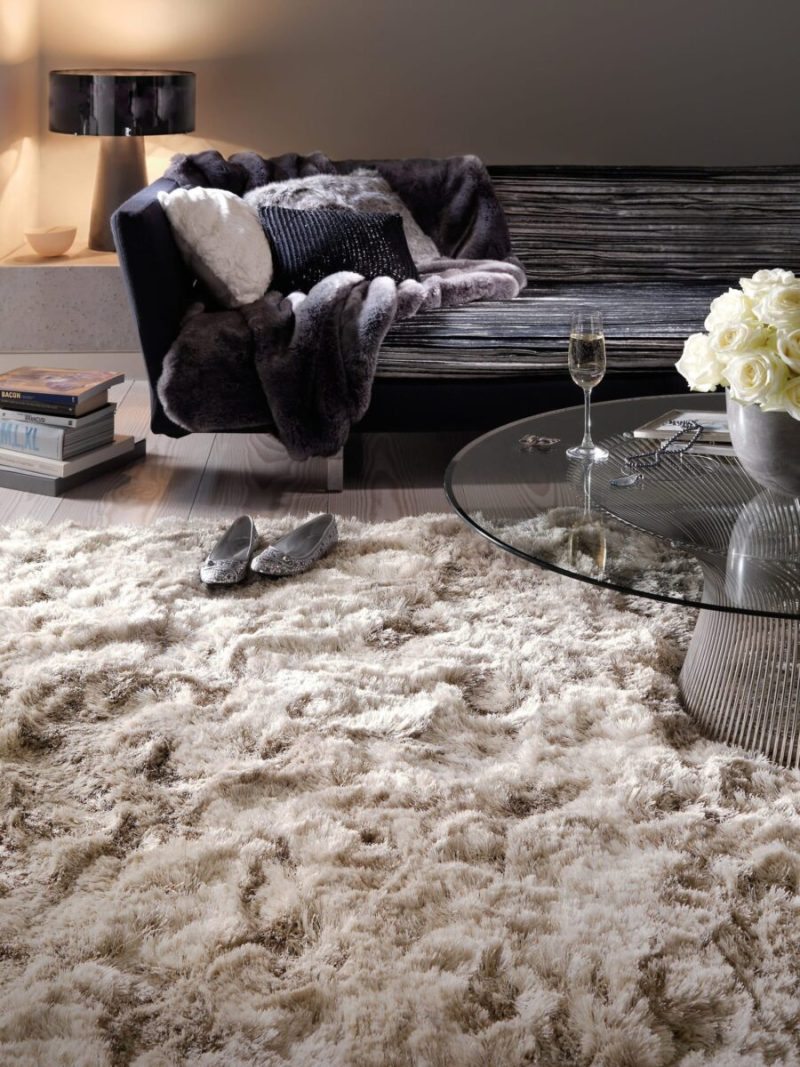 Covor pufos sand lucrat manual modern model uni Plush Sand 75 mm 140x200 cm PLUS140200SAND - imagine 3