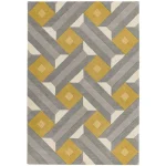 Covor pufos din lână lucrat manual modern model geometric abstract Reef Motif Ochre Grey 10 mm 160×230 cm REEF1602300001