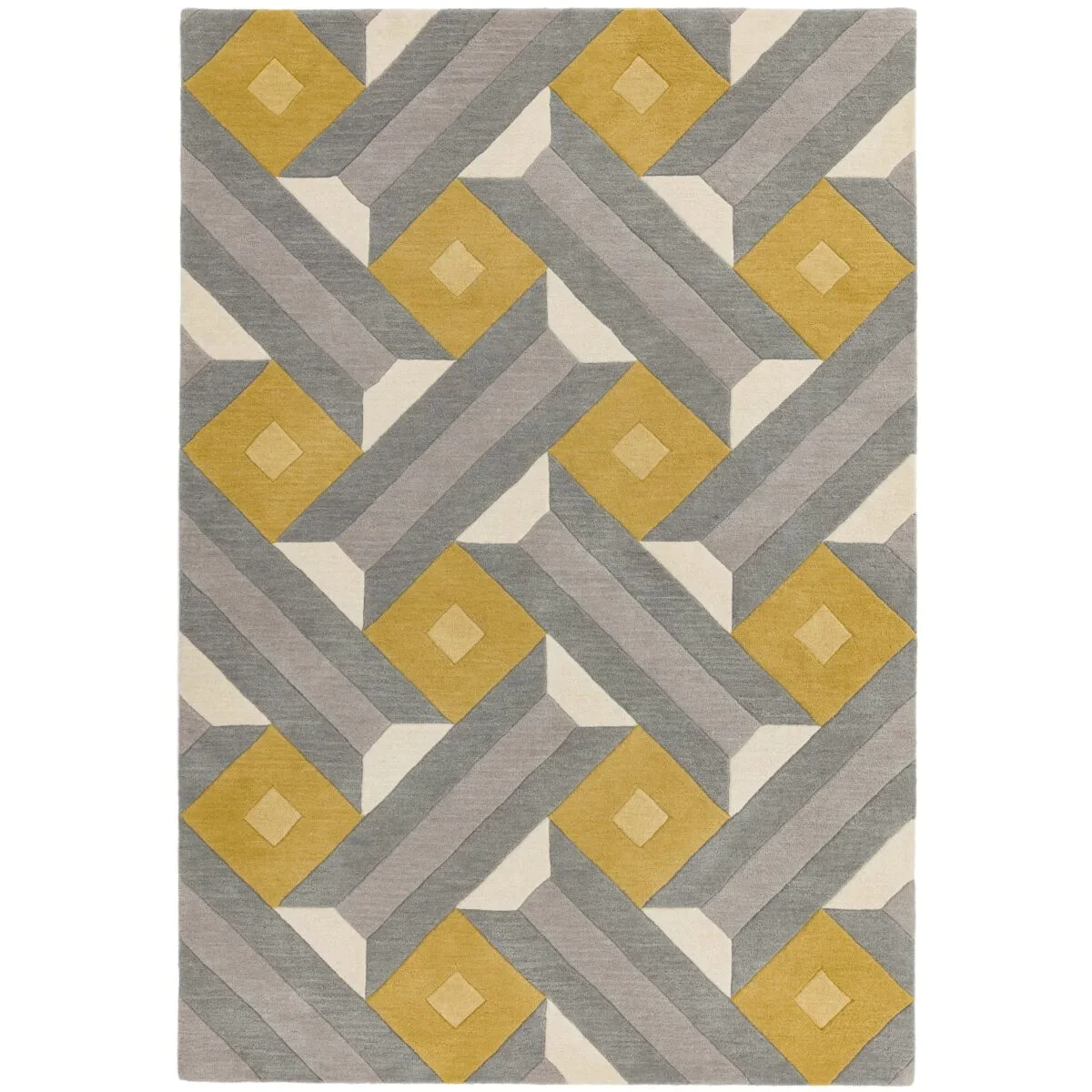 Covor pufos din lână lucrat manual modern model geometric abstract Reef Motif Ochre Grey 10 mm 160x230 cm REEF1602300001