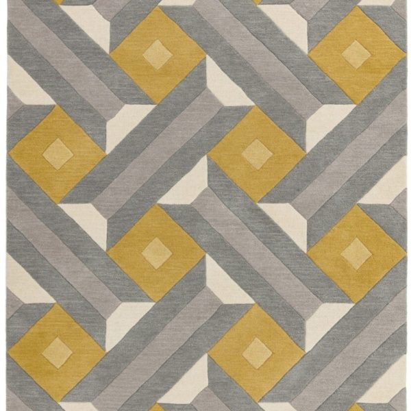 Covor pufos din lână lucrat manual modern model geometric abstract Reef Motif Ochre Grey 10 mm 120x170 cm REEF1201700001