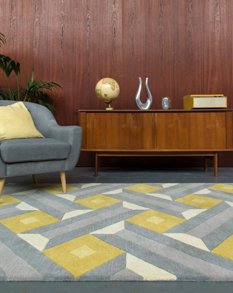 Covor pufos din lână lucrat manual modern model geometric abstract Reef Motif Ochre Grey 10 mm 160x230 cm REEF1602300001 - imagine 4