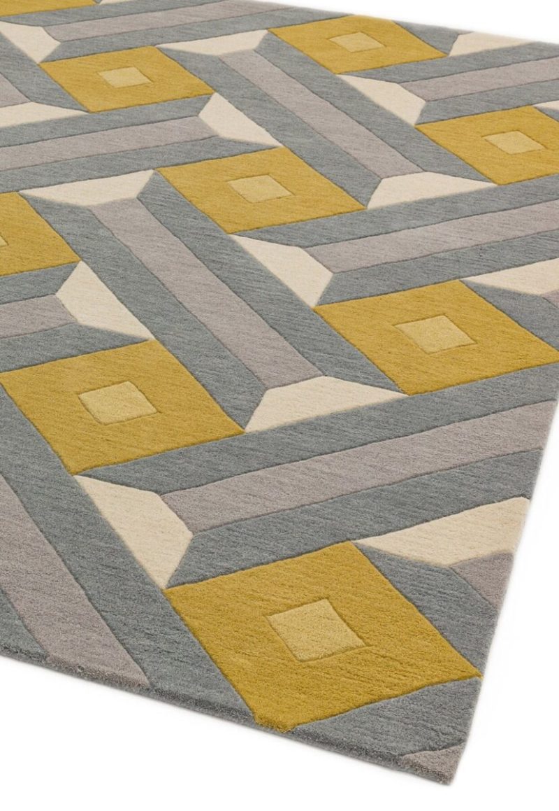 Covor pufos din lână lucrat manual modern model geometric abstract Reef Motif Ochre Grey 10 mm 160x230 cm REEF1602300001 - imagine 9