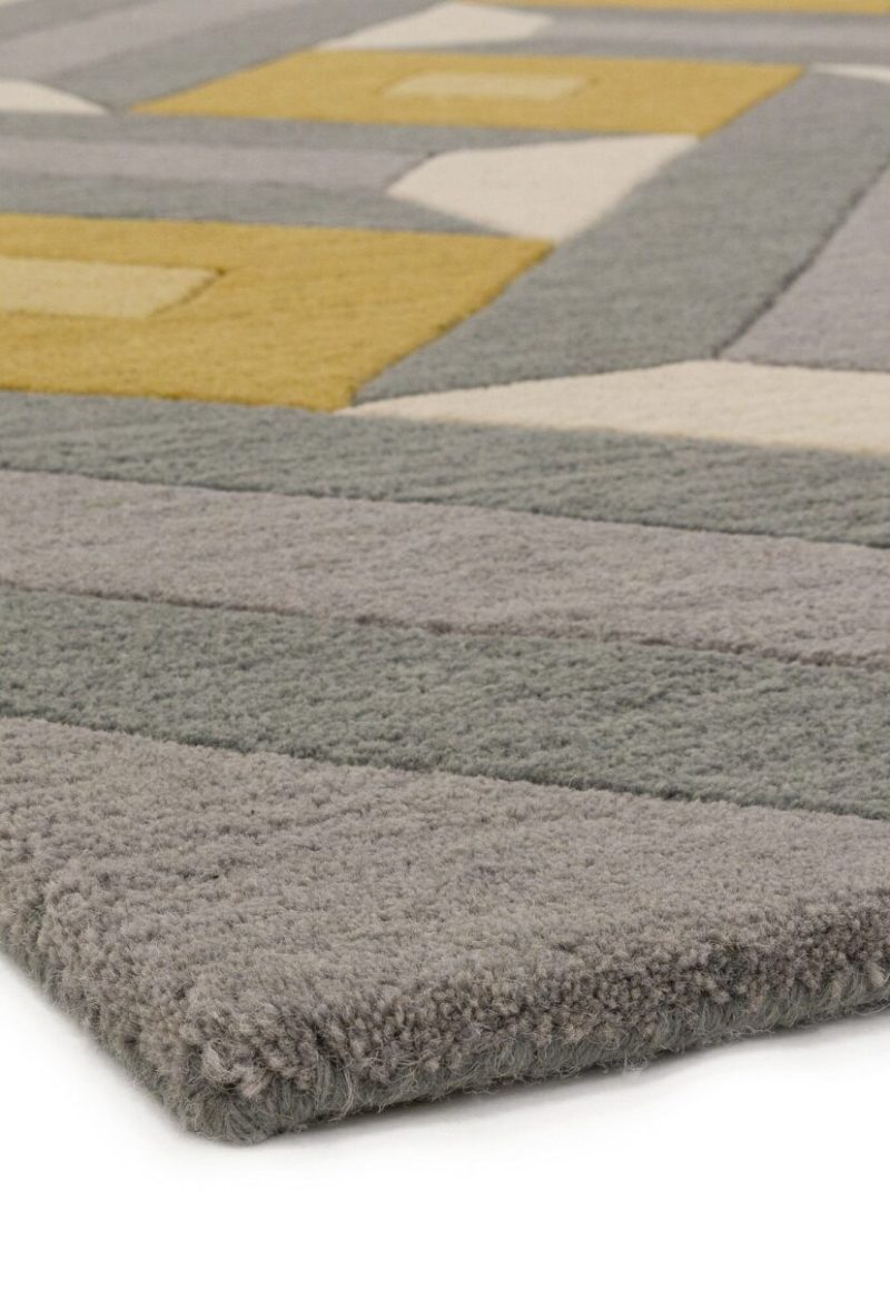 Covor pufos din lână lucrat manual modern model geometric abstract Reef Motif Ochre Grey 10 mm 160x230 cm REEF1602300001 - imagine 10