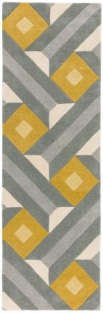 Covor pufos din lână lucrat manual modern model geometric abstract Reef Motif Ochre Grey 10 mm 120x170 cm REEF1201700001