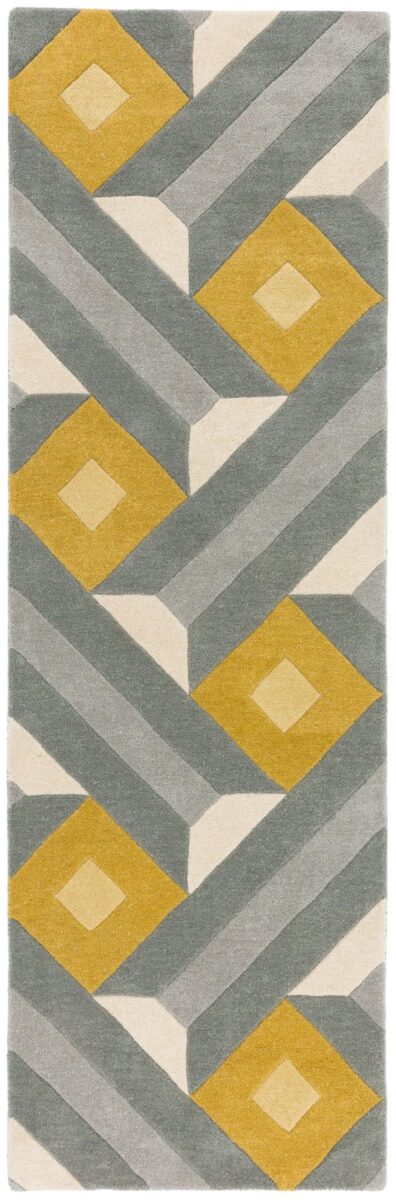 Covor pufos din lână lucrat manual modern model geometric abstract Reef Motif Ochre Grey 10 mm 120x170 cm REEF1201700001