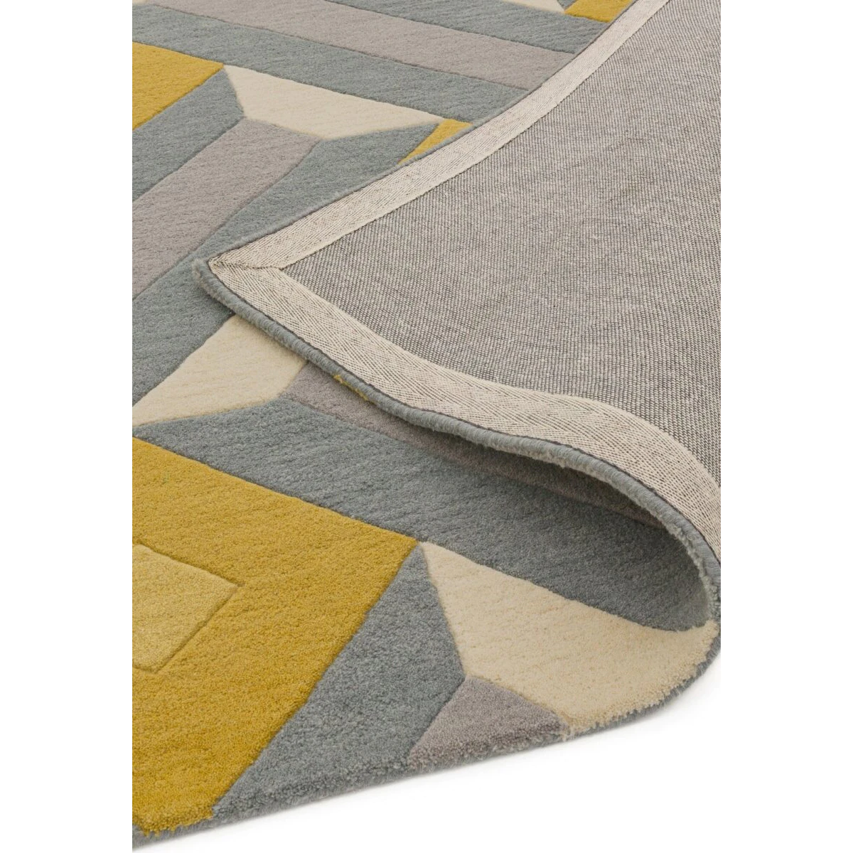 Covor pufos din lână lucrat manual modern model geometric abstract Reef Runner Motif Ochre Grey 10 mm 66x200 cm REEF0662000001