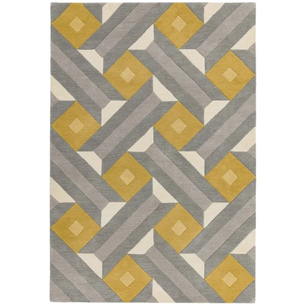 Covor pufos din lână lucrat manual modern model geometric abstract Reef Runner Motif Ochre Grey 10 mm 66x200 cm REEF0662000001