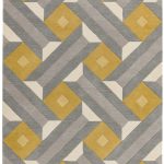 Covor pufos din lână lucrat manual modern model geometric abstract Reef Runner Motif Ochre Grey 10 mm 66×200 cm REEF0662000001