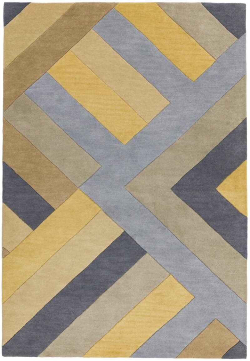 Covor pufos din lână lucrat manual modern model geometric abstract Reef Big Zig Ochre Grey 10 mm 160x230 cm REEF1602300002 - imagine 2