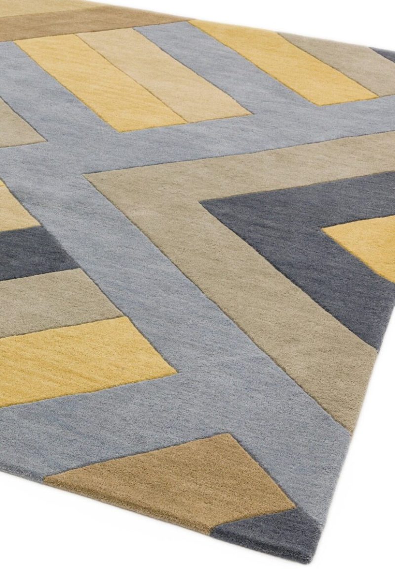 Covor pufos din lână lucrat manual modern model geometric abstract Reef Big Zig Ochre Grey 10 mm 160x230 cm REEF1602300002 - imagine 3