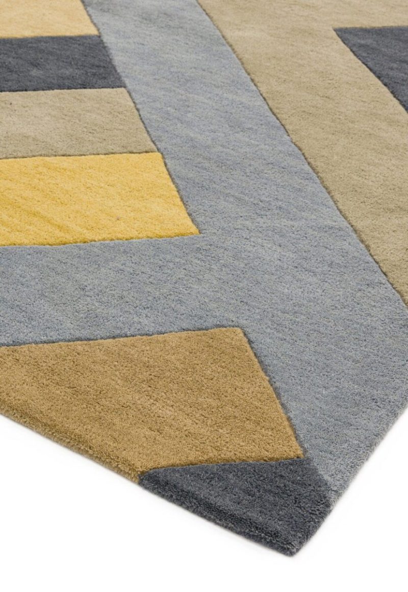 Covor pufos din lână lucrat manual modern model geometric abstract Reef Big Zig Ochre Grey 10 mm 160x230 cm REEF1602300002 - imagine 4