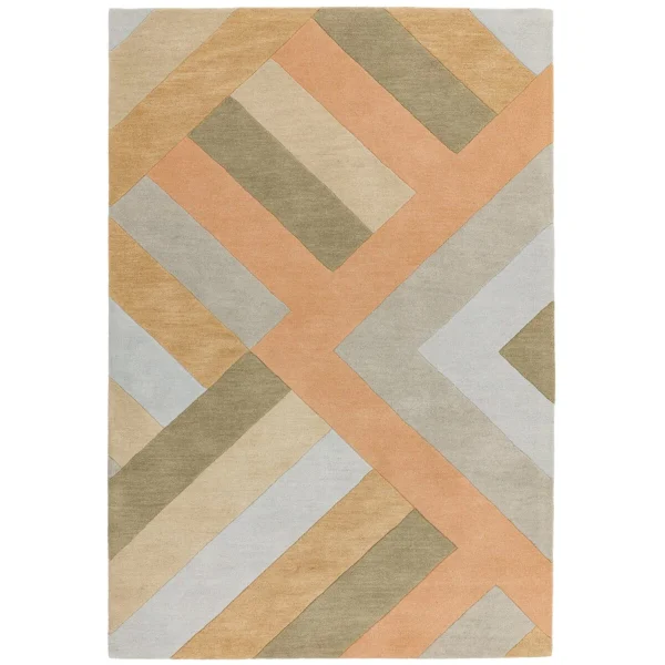 Covor pufos din lână lucrat manual modern model geometric abstract Reef Big Zig Coral 10 mm 160x230 cm REEF1602300003