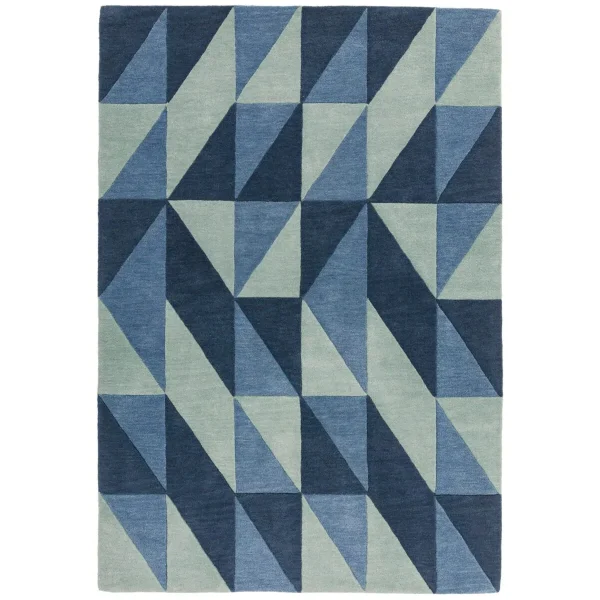 Covor pufos din lână lucrat manual modern model geometric abstract Reef Flag Blue 10 mm 200x290 cm REEF2002900004