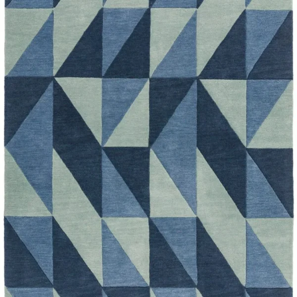 Covor pufos din lână lucrat manual modern model geometric abstract Reef Flag Blue 10 mm 200x290 cm REEF2002900004