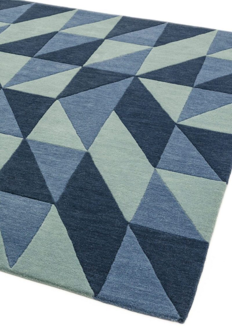 Covor pufos din lână lucrat manual modern model geometric abstract Reef Flag Blue 10 mm 200x290 cm REEF2002900004 - imagine 3