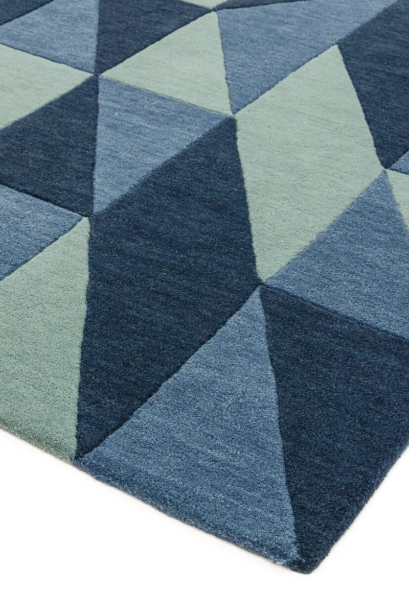 Covor pufos din lână lucrat manual modern model geometric abstract Reef Flag Blue 10 mm 200x290 cm REEF2002900004 - imagine 4
