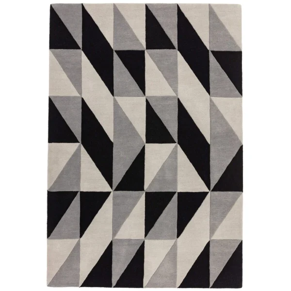 Covor pufos din lână lucrat manual modern model geometric abstract Reef Flag Grey 10 mm 160x230 cm REEF1602300008