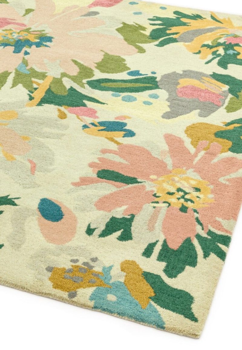 Covor pufos din lână lucrat manual modern model geometric abstract Reef Floral Pink Multi 10 mm 160x230 cm REEF1602300010 - imagine 4