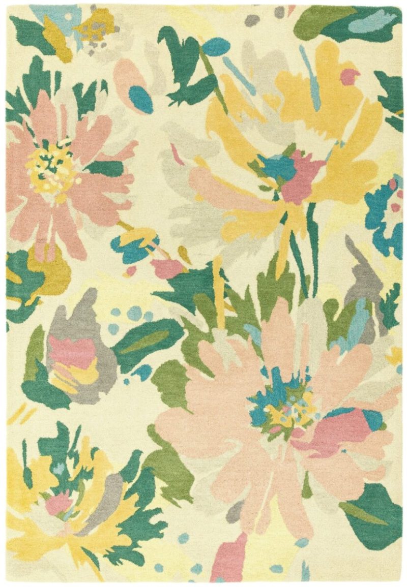 Covor pufos din lână lucrat manual modern model geometric abstract Reef Floral Pink Multi 10 mm 160x230 cm REEF1602300010