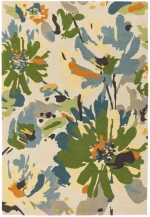 Covor pufos din lână lucrat manual modern model geometric abstract Reef Floral Green Multi 10 mm 120x170 cm REEF1201700011