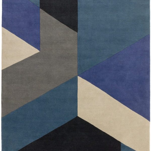 Covor pufos din lână lucrat manual modern model geometric abstract Reef Big Geo Blue 10 mm 200x290 cm REEF2002900013