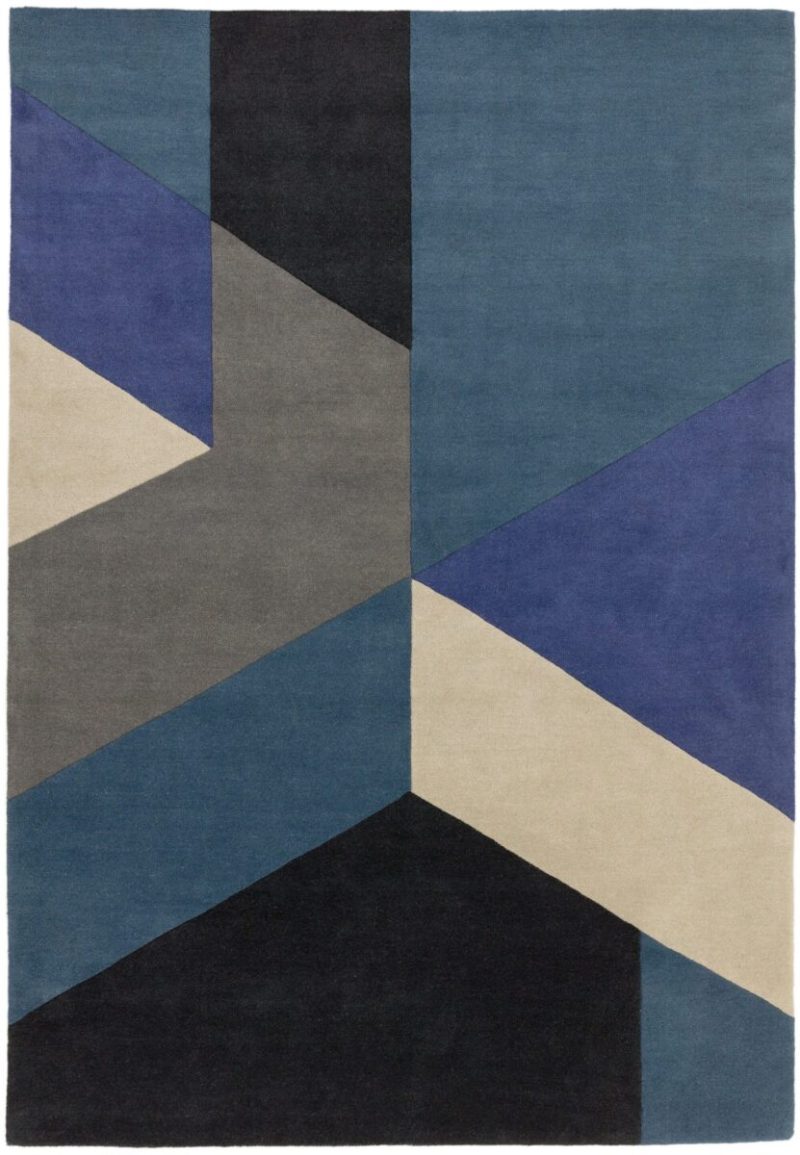 Covor pufos din lână lucrat manual modern model geometric abstract Reef Big Geo Blue 10 mm 200x290 cm REEF2002900013 - imagine 2