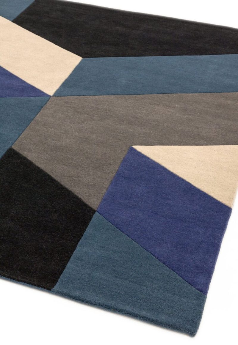 Covor pufos din lână lucrat manual modern model geometric abstract Reef Big Geo Blue 10 mm 200x290 cm REEF2002900013 - imagine 3