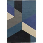 Covor pufos din lână lucrat manual modern model geometric abstract Reef Big Geo Blue 10 mm 200×290 cm REEF2002900013